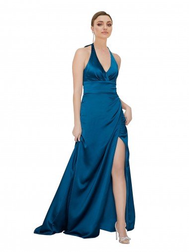 Halter Neck Silky Satin Formal Dress Canada