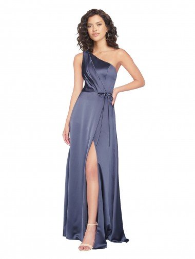 Draped Silky Satin Formal Dress with Tied Waist Canada