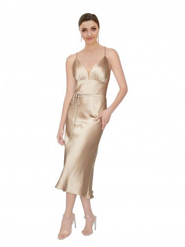 Empire Waist Silky Satin Midi Length Cocktail Formal Dress Canada