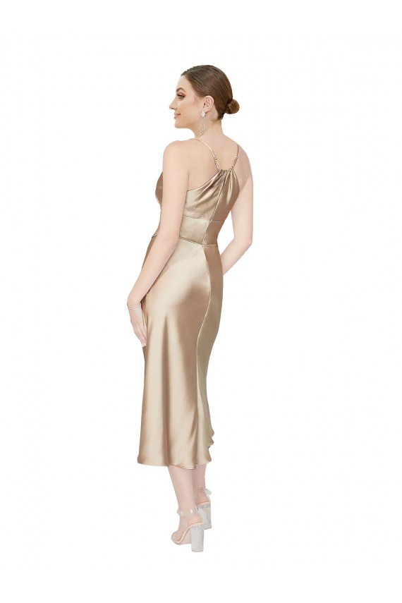 Empire Waist Silky Satin Midi Length Cocktail Formal Dress