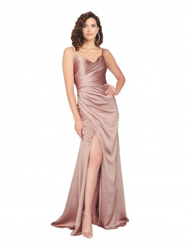 Floor Length Silky Satin Formal Dress with Front Skirt Slit Canada