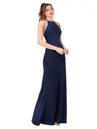 High Neck Satin Formal Dress with Strappy Back Canada