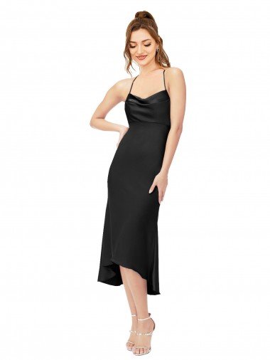 High Low Silky Satin Cowl Neck Midi Length Cocktail Formal Dress Canada