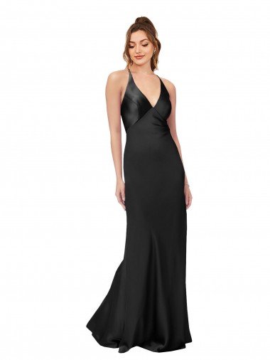 Cowl Back V-Neck Silky Satin Formal Dress Canada