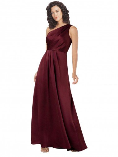 One Shoulder Silky Satin Formal Dress with Subtle Pleats Canada