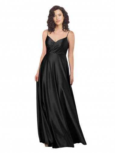 Full Length V-Neckline Silky Satin Formal Dress with Full Skirt Canada