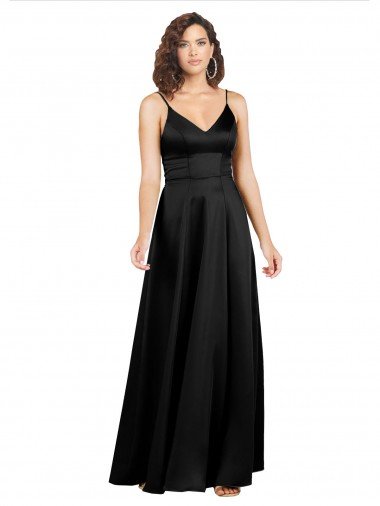 Silky Satin Floor-Length Long Formal Dress with V-Neckline Canada