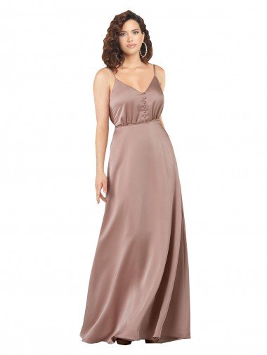 Subtle V-Neckline Silky Satin Formal Dress with Front Button Detail Canada