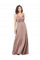 Subtle V-Neckline Silky Satin Formal Dress with Front Button Detail