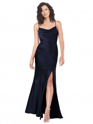 Draped Cowl Neck Silky Satin Formal Dress with Skirt Slit Canada