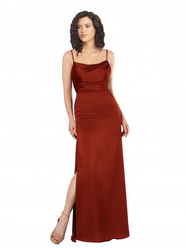 Floor-Length Silky Satin Formal Dress with Skirt Slit Canada