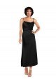 Cowl Neck Tea-Length Short Silky Satin Cocktail Formal Dress with Skirt Slit