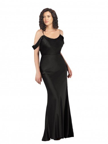 Off the Shoulder Sleeves Silky Satin Formal Dress with Skirt Slit Canada
