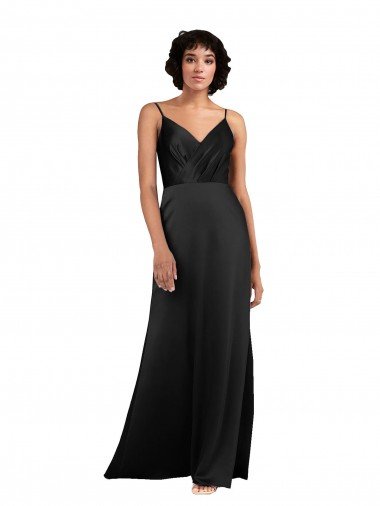 Full Length V-Neckline Silky Satin Formal Dress with Spaghetti Straps Canada