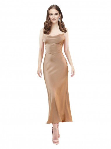 Cowl Neck Silky Satin Midi Length Cocktail Formal Dress Low Back Canada