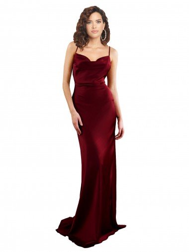 Cowl Neck Long Criss Cross Open Back Silky Satin Formal Dress Canada