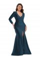 Long Sleeves Draped Wrap Silky Satin Mermaid Formal Dress with Front Slit
