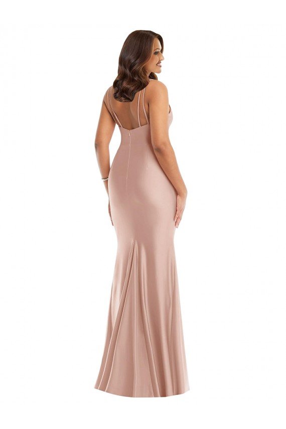 Deep V-Neck Silky Satin Mermaid Formal Dress with Side Slit