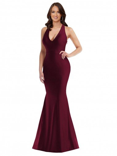 Plunge Neckline Cutout Low Back Silky Satin Mermaid Formal Dress Canada