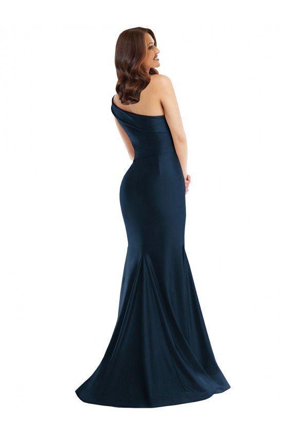 Bias-Cuff One Shoulder Silky Satin Mermaid Formal Dress with Side Slit