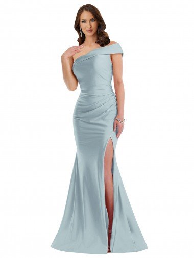 Bias-Cuff One Shoulder Silky Satin Mermaid Formal Dress with Side Slit Canada