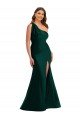Cascading Bow One Shoulder Silky Satin Mermaid Formal Dress with Front Slit
