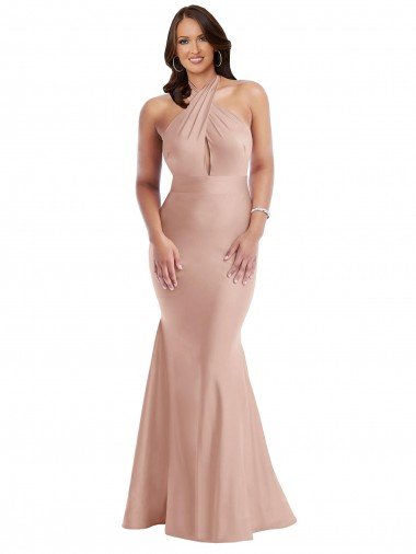 Criss Cross Halter Open Back Silky Satin Mermaid Formal Dress Canada