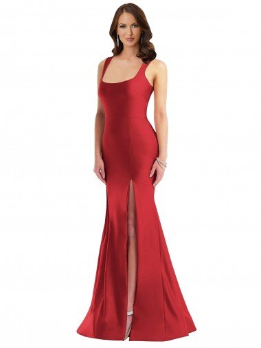 Square Neck Silky Satin Mermaid Formal Dress with Side Slit Canada