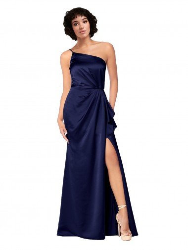 One Shoulder Silky Satin Formal Dress with Skirt Slit Canada