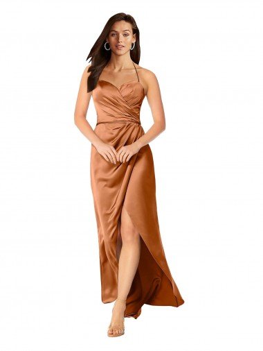 Faux-Wrap Skirt Silky Satin Formal Dress Canada