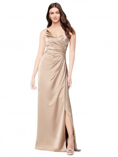 Silky Satin Formal Dress with Draped Surplice Bodice Canada