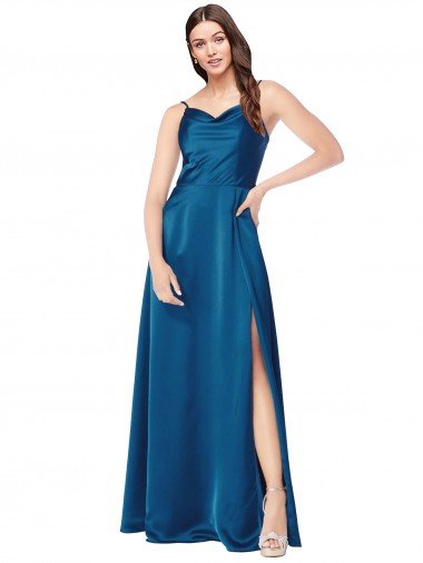 Cowl Neck Salky Satin Formal Dress Canada
