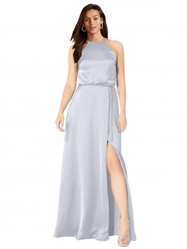 Halter Neck Silky Satin Formal Dress with Strappy Back Canada