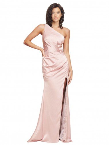 Full Length Ruched Silky Satin Formal Dress with Low Back and High Split Canada