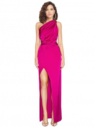 One Shoulder Long Full Length Silky Satin Formal Dress with Front Side Split Canada