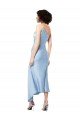 Midi Length Short Silky Satin Cocktail Formal Dress with Asymmetric Neckline and High Side Split