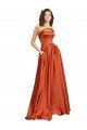 Strapless Sweep Train Silky Satin Formal Dress with Pleats