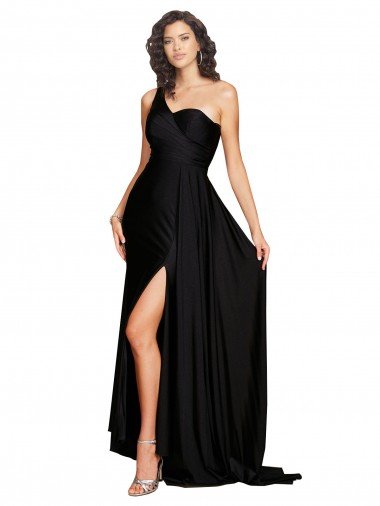 Floor Length One Shoulder Silky Satin Formal Dress with Side Slit Canada