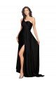 Floor Length One Shoulder Silky Satin Formal Dress with Side Slit