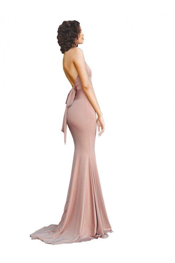 Deep V-Neck Mermaid Low Back Long Spandex Formal Dress