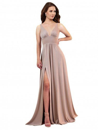 Long A-Line Plunge V-Neckline Spandex Formal Dress with Slit Canada