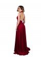 A-Line Halter Plunge V-Neckline Open Back Spandex Formal Dress with Slit
