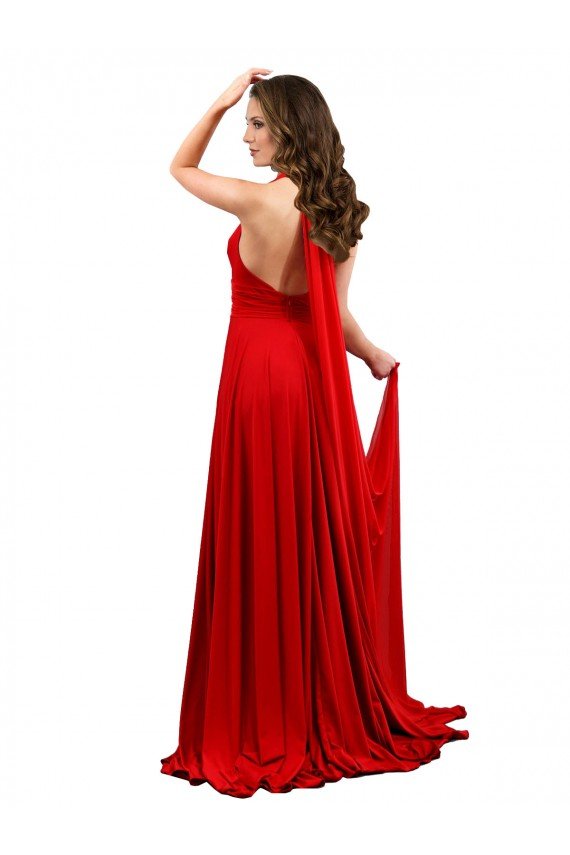 High Slit A-Line Halter Long Spandex Formal Dress Open Back