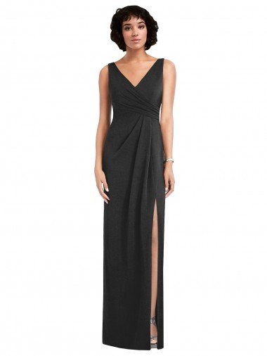 Draped Wrap Maxi Spandex Formal Dress with Front Slit Canada