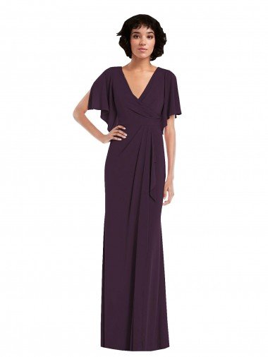 Faux Wrap Split Sleeves Maxi Spandex Formal Dress with Cascade Skirt Canada