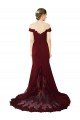 Full Length Off the Shoulder Crepe Formal Dress with Lace On Bodice and Back