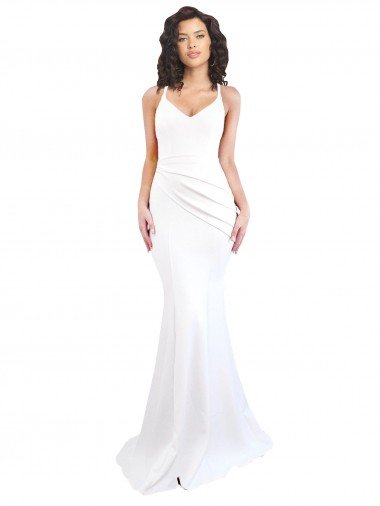 Fishtail Shape Spaghetti Straps Open Back Crepe Formal Dress with Ruffles Canada
