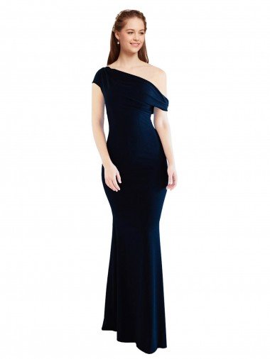 Draped Off the Shoulder Fitted Crepe Formal Dress Canada