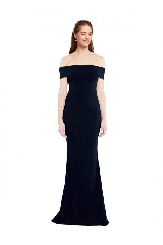 Off the Shoulder Fitted Crepe Formal Dress with Back Cut Out