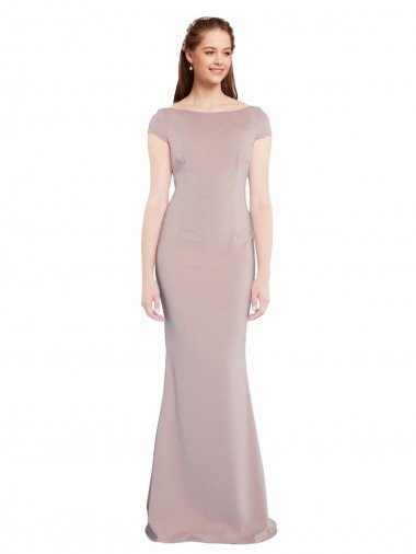 Boat Neck Cap Sleeve Crepe Formal Dress with Plunging Tie Back Canada